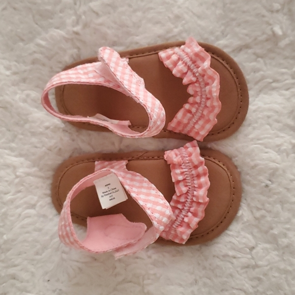 Peach, white and tan Baby sandles size 2 - Picture 2 of 3